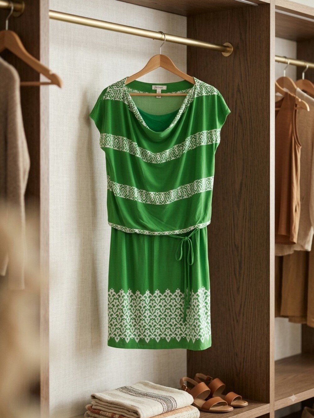 dressbarn Green Short Sleeve Dress with White Trim